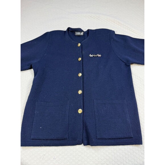 Vintage Paris Sweater Cardigan Yorkies Creation Gyrna | Navy | Womens Size XL - Picture 3 of 13